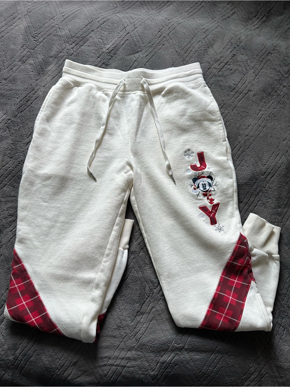 Disney Women’s White Holiday 'JOY' Fleece Jogger Pants Size S